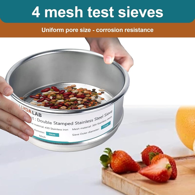 LVDALAB 304 Stainless Steel Mesh Lab Sieve, 4 Mesh(4.75mm) Aperture Test Sieve, 4inch(10cm) Economy Standard Analysis Sample Test Sieves for Industrial Laboratory Homes - Image 4